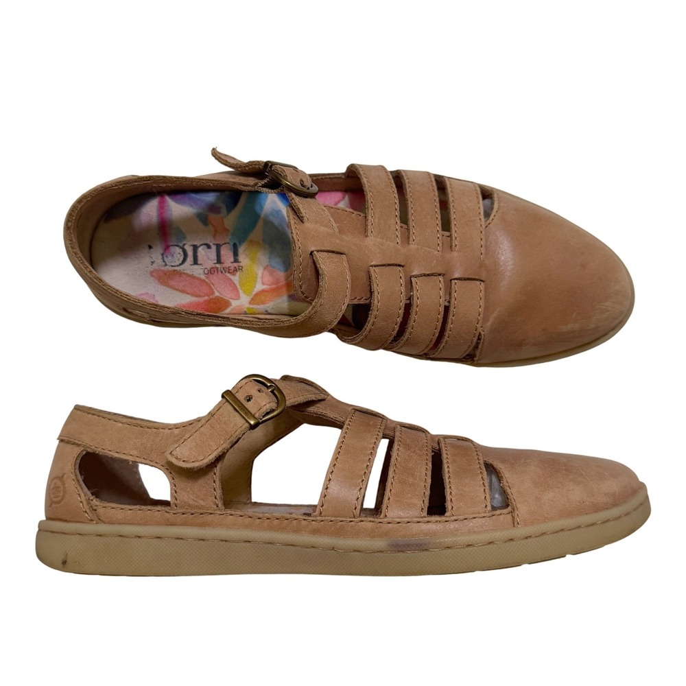 Born Seaster Fisherman Flat Sandals 7M Brown Leather Closed Toe Cage Buckle